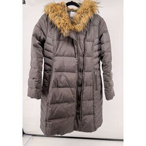 Cole Haan Women's Taffeta Quilted Down Coat with Hood, Carbon, S/P